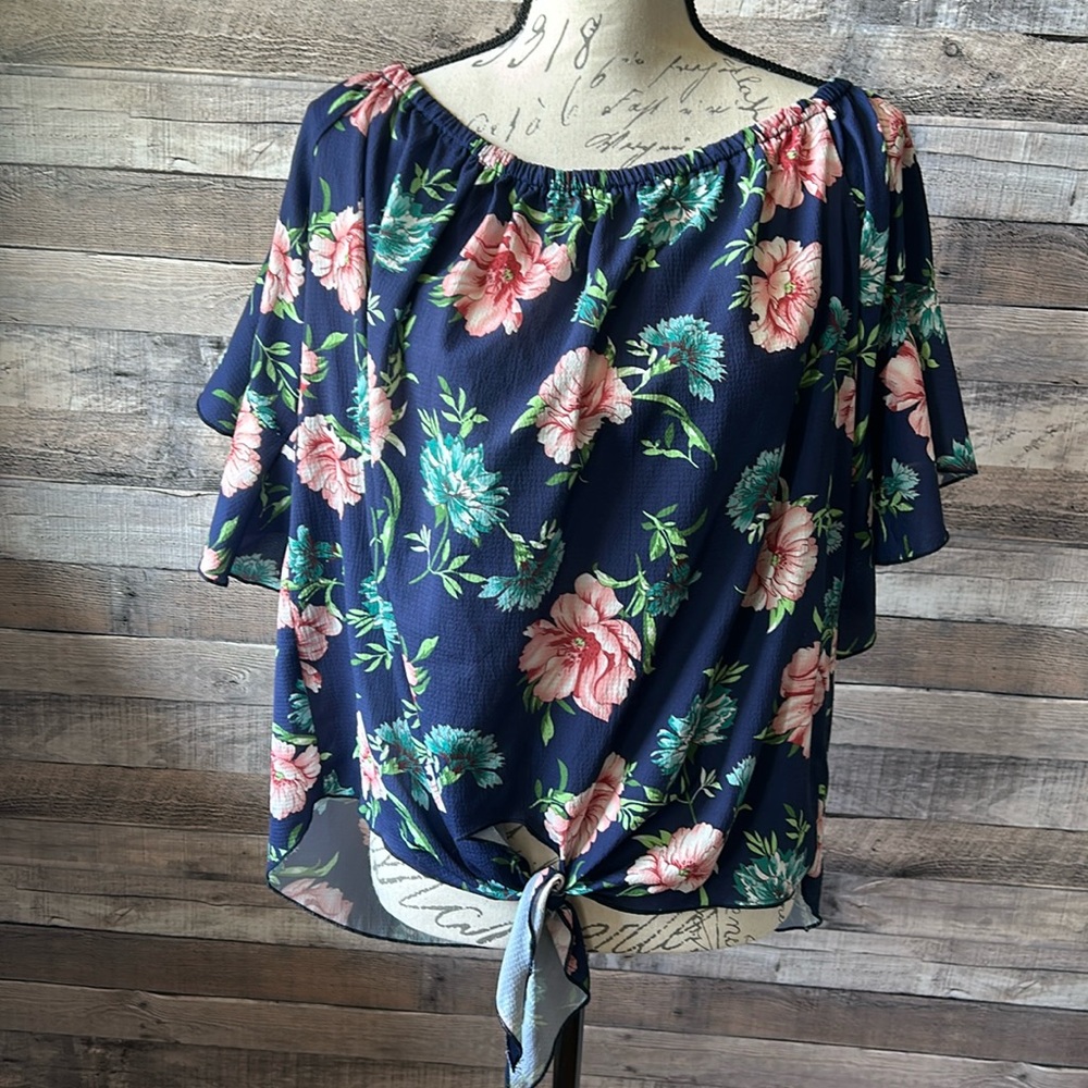 Blue Floral Off The Shoulder Blouse